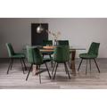 Bentley Designs Cannes Clear Tempered Glass 6 Seater Dining Table With Dark Oak Legs & 6 Fontana Green Velvet Fabric Chairs Black Legs