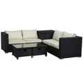 Outsunny 4pc Rattan Sofa Storage & Table Set w/ 2 Drawer Coffee Table - Black