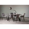 Bentley Designs Trent Grey Painted Tempered Glass 6 Seater Dining Table & 6 Fontana Grey Velvet Fabric Chairs On Black Legs