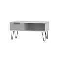 Ready Assembled Hirato Coffee Table With Drawer Black Metal Hairpin Legs Grey Matt/White