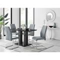 Furniture Box Imperia 120 x 70 cm 4 Seater Modern Black High Gloss Dining Table And 4 x Elephant Grey Lorenzo Chrome Dining Chairs Set