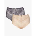 Oola Lingerie Scallop Lace Short Knickers, Pack of 2, Black/Latte