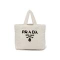 Prada Shearling Tote Bag Intarsia Logo White/Black