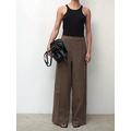 Religion Wide Leg Linen Studded Trim Trousers - Brown, Brown, Size 10, Women