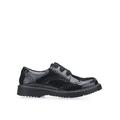 Start-Rite Impulsive Girls Black Patent Leather Lace Up Chunky Sole School Shoes With Brogue Styling - Black
