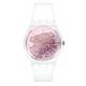 Swatch Pink Disco Fever Quartz Pink Dial White Silicone Strap Unisex Watch GE290