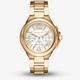 Michael Kors Ladies Camille 43mm Gold Plated White Dial Chronograph Watch MK7270