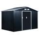 Outsunny 9 x 6FT Outdoor Garden Roofed Metal Storage Shed Tool Box with Foundation Ventilation & Doors, Dark Grey