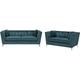 Luxurious Velvet Living Room Sofa Set 3 +2 Seater Nail Head Trim Teal Blue Gaula - Silver