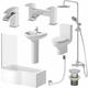 Complete Bathroom Suite LH Shower Bath 1700 Toilet Basin Pedestal Shower Tap Set - White
