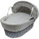 Kinder Valley - Dimple Grey Wicker Moses Basket With Quilt, Padded Liner, Body Surround and Adjustable Hood & Adjustable Hood - Grey - Grey