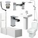 Bathroom Suite L Shape LH Bath Screen & Rail Basin Pedestal WC Shower Tap Set - White