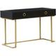 Glamour 2 Drawer Console Table Desk Gold Metal Base Ring Pulls Black Westport - Black