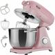 Retro Kitchen Machine 1800W Pink Mixer with 6L Stainless Steel Mixing Bowl Silent Kitchen Mixer with Mixing Hook, Dough Hook, Whisk and Splash Guard