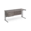 Maestro 25 Grey Oak Straight Office Desk with 2 Drawer Pedestal and Silver Cantilever Leg Frame - 1600mm x 600mm