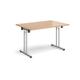 Rectangular Folding Leg Table with Chrome Legs and Straight Foot Rails - 1200x800mm - Beech