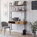 Hythe Wooden Wall Mounted Laptop Desk In Walnut With 2 Shelves