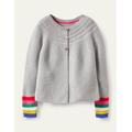 Cotton Cashmere Mix Cardigan Rainbow Girls Boden, Grey Marl Rainbow