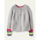 Cotton Cashmere Mix Cardigan Rainbow Girls Boden, Grey Marl Rainbow