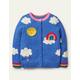 Weather Applique Cardigan Blue Girls Boden, Elizabethan Blue Sky