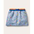 Rainbow Rib Denim Skirt Light Blue Girls Boden, Chambray Multi Spot