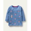 Embroidered Stripy T-shirt Blue Girls Boden