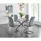 Furniturebox novara Chrome Metal And Glass Large Round Dining Table And 4 Elephant Grey Murano Chairs Set - Elephant Grey