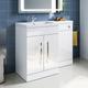 ELEGANT L Shape Bathroom Vanity Sink Unit 1100mm Furniture Storage High Gloss White Vanity Unit with Concealed Cistern + Basin Left Hand