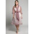 Plus Size Sheer Organza Open Front Belted Coat, Woman, pink, size: 24/26, polyester, Ulla Popken
