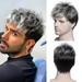 Men s Silver Gray Gradient Small Curly Short Hair Wig Sets Dark Gray Brown WWA