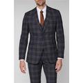 Racing Green Navy Blue Brown Bold Check Tailored Fit Men's Suit Jacket