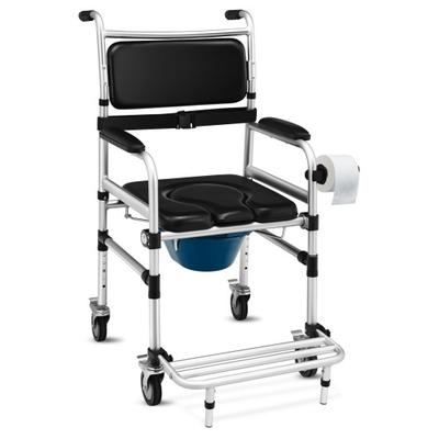 Costway 2-in-1 Aluminum Commode Shower Wheelchair with Locking Casters