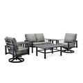 Winston Stanford Cushion 6-Pc Set w/ 2 Swivel Chairs, Loveseat, 2 Side Tables, Outdoor Coffee Table Metal/Rust - Resistant Metal in Gray | Wayfair