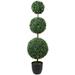 38" Artificial Two-Tone Boxwood Triple Ball Topiary Tree Round Pot