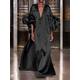 Puff Sleeve Ruffles Loose Fit V-Neck Leisure Maxi Dress For Women