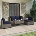 Wade Logan® Avalisse 5-Piece Outdoor Conversation Set w/ Armless Sofas & Coffee Table in Summer Fog Wicker Synthetic Wicker/Wood/All | Wayfair