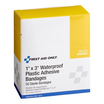 First Aid Only 90333 1" x 3" Waterproof Plastic Adhesive Bandage - 50/Box