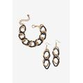 Women's Double Curb-Link Bracelet And Drop Earrings Set In Goldtone And Black Ruthenium by PalmBeach Jewelry in Black