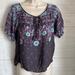 American Eagle Outfitters Tops | American Eagle Outfitters Sz Xs Boho Babydoll Floral Print Gray Popover Top | Color: Gray/Pink | Size: Xs