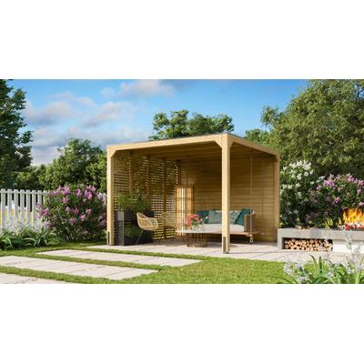 Holzpavillon KARIBU "Cubus", beige (naturbelasse), H: 239cm, Pavillons, mit Seiten- und Lamellenwand Image