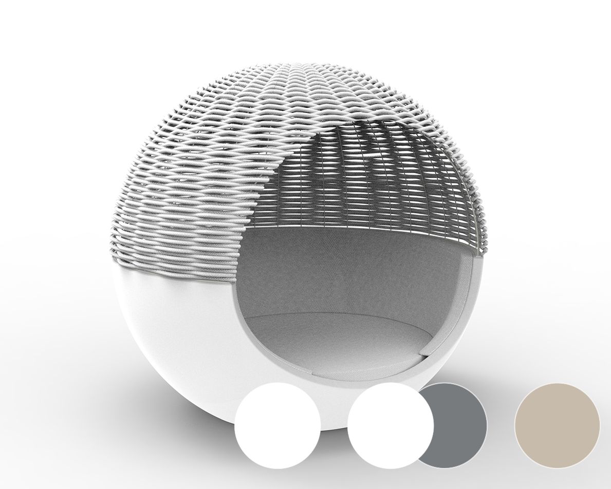 Vondom »ULM« Outdoor Mond Daybed geflochtenes Seildach Basic Matt / Ecru mit Bezug Silvertex Ecru 0009 / Dach Cordon Ecru