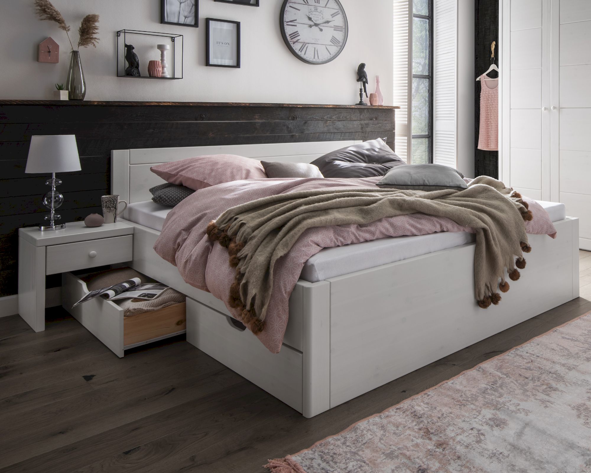 MassivHolz »Vita« Bett weiß ohne Schubkästen / 100x200 cm / weiss