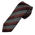 Black, Plum, Red, White, Pink & Light Blue Striped Men's Skinny Tie