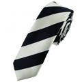 Navy Blue & White Striped Skinny Tie