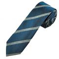 Petrol Blue & Grey Striped Men's Silk Blend Skinny Tie