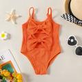 Baby Girl Solid Ribbed Spaghetti Strap Bowknot Hollow Out One-Piece Swimsuit