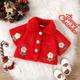 Baby Girl Floral Embroidered Red Half-sleeve Fuzzy Coat