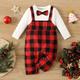 Christmas Baby Boy Red Plaid Bow Tie Decor Spliced Long-sleeve Jumpsuit