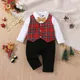 Christmas Baby Boy 95% Cotton Gentleman Bow Tie Red Plaid Long-sleeve Faux-two Jumpsuit Party Outfits