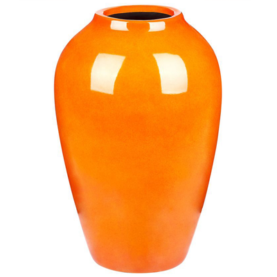Blumenvase Orange Terrakotta 39 cm Handgemacht Breite Öffnung Bauchige Ovale Form Bodenvase Deko Accessoires Wohnzimmer 